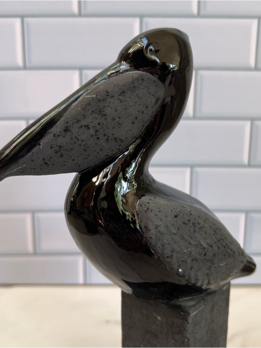 Vintage 80s Pelican Figurine Black Ceramic Nautical Coastal Home Decor 9.5” H - Picture 2 of 8